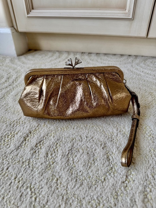 Coach Handbags - Coach Gold Metallic Kiss Lock Wristlet